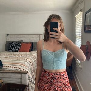 American Eagle Outfitters Green Sleeveless Crop Tank Top